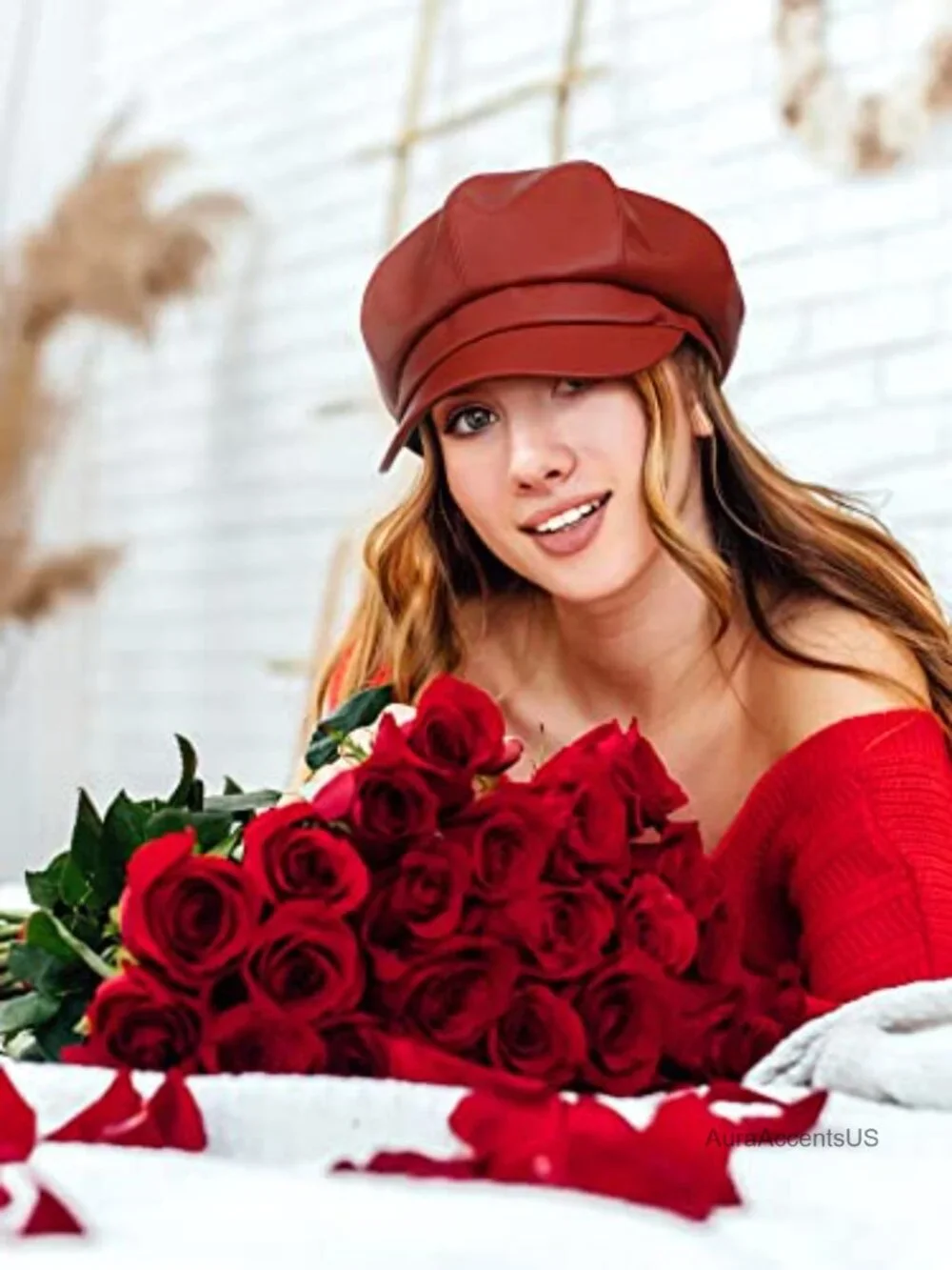 3 Pack PU Leather Newsboy Hats Women Beret Cabbie Cap